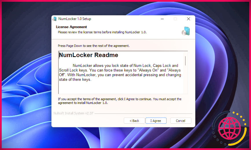 La fenêtre de configuration de NumLocker