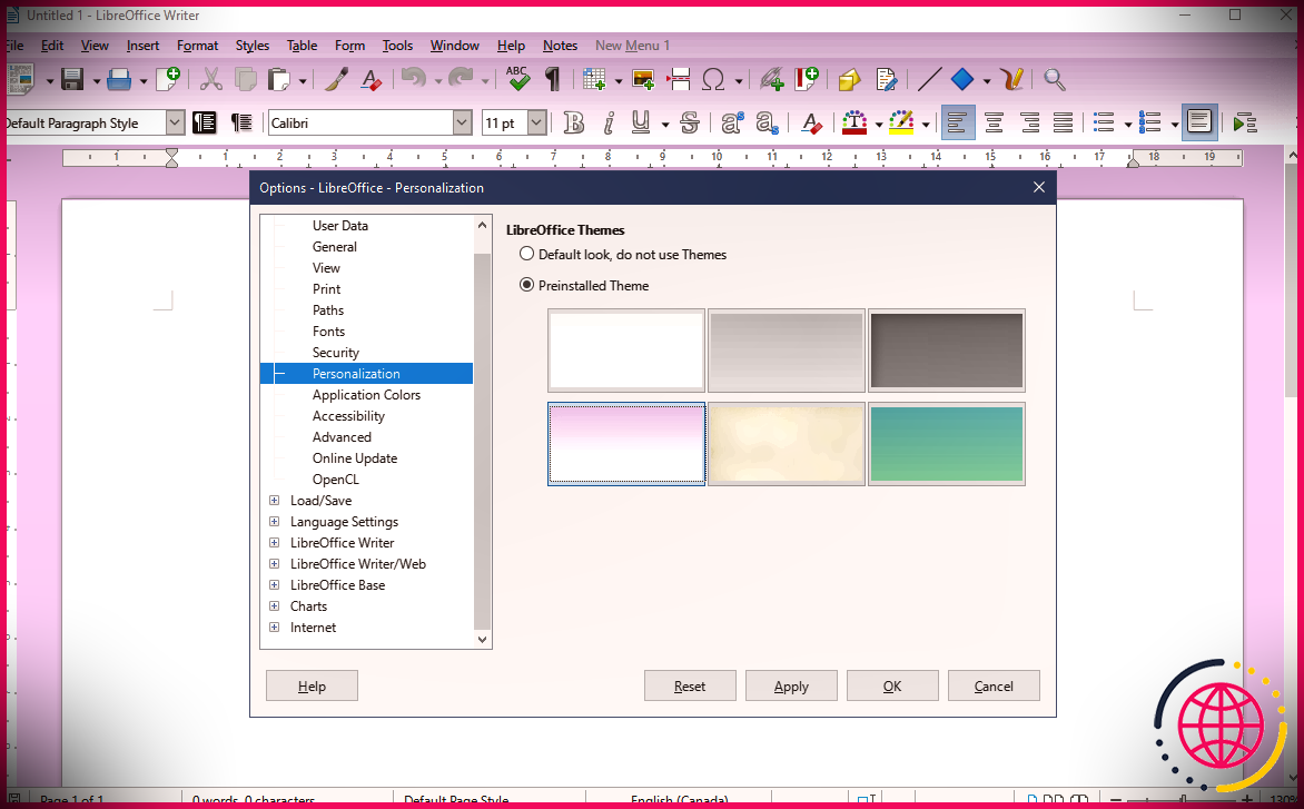 LibreOffice personnalisé avec un thème rose tendre