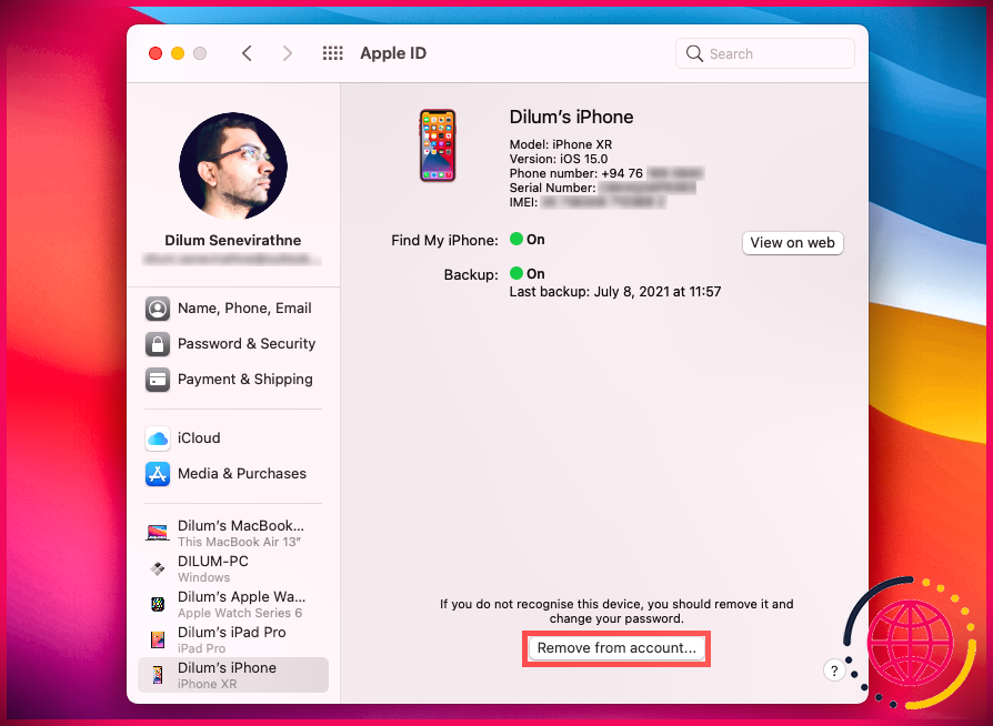 Appareils Apple ID liés sur le Mac.