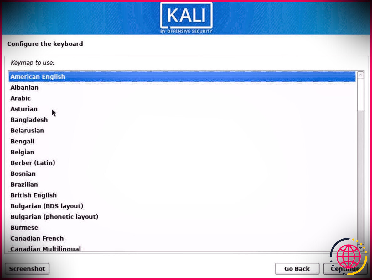 Configurer le clavier pour l'installation de Kali
