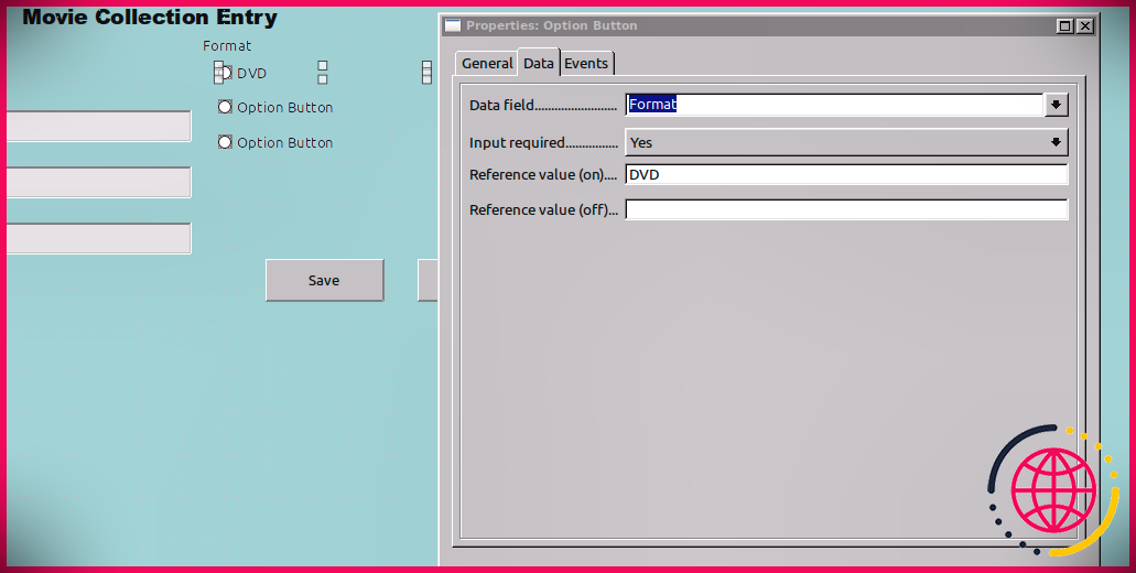 Définition du champ de données pour le bouton d'option dans LibreOffice Base