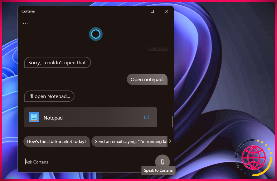 Le bouton Parler à Cortana