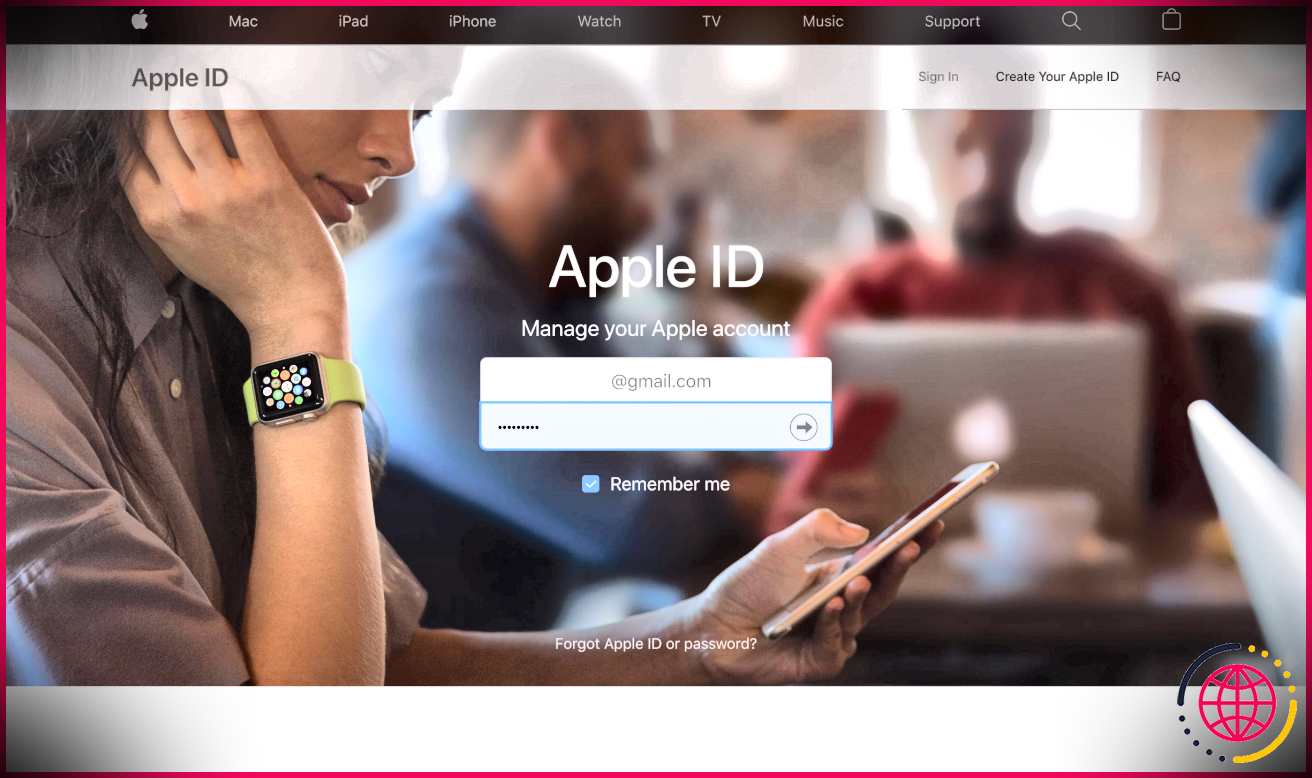 Page de connexion à l'identifiant Apple.