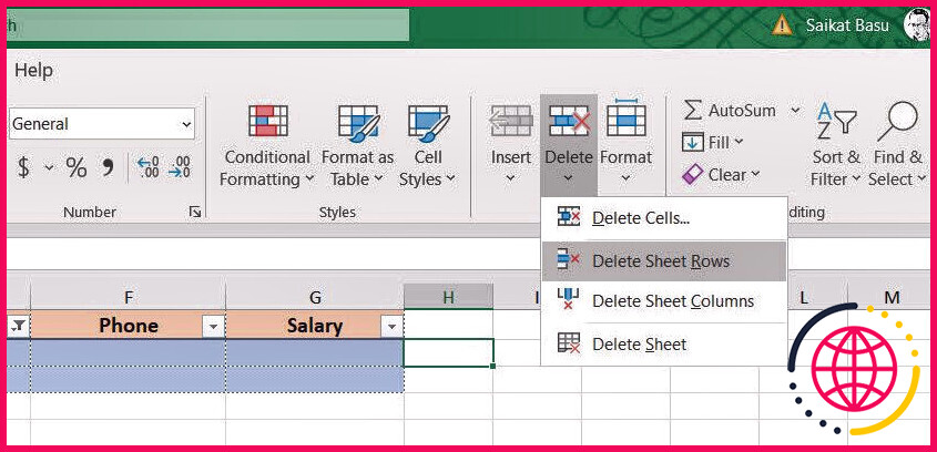 Supprimer des lignes de feuille dans Excel