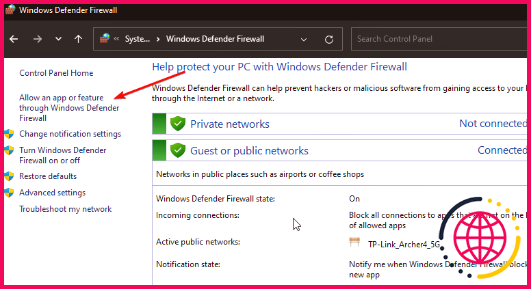 autoriser une application via le panneau de configuration du pare-feu Windows Defender 