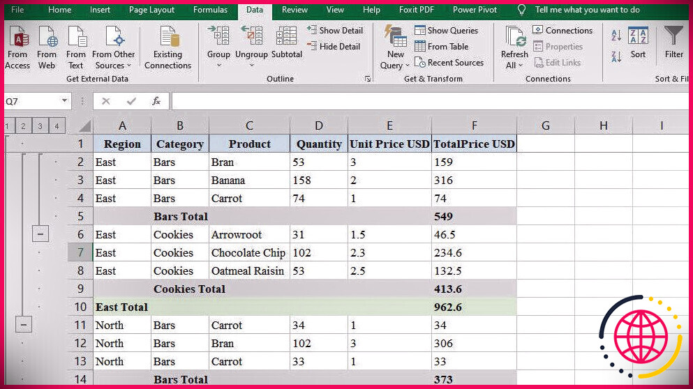 Commande de groupe Excel pour regrouper manuellement les lignes
