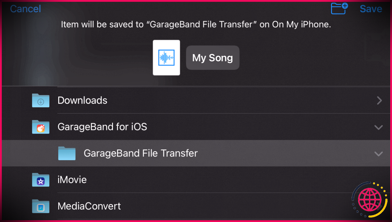 Enregistrer la piste dans des fichiers GarageBand