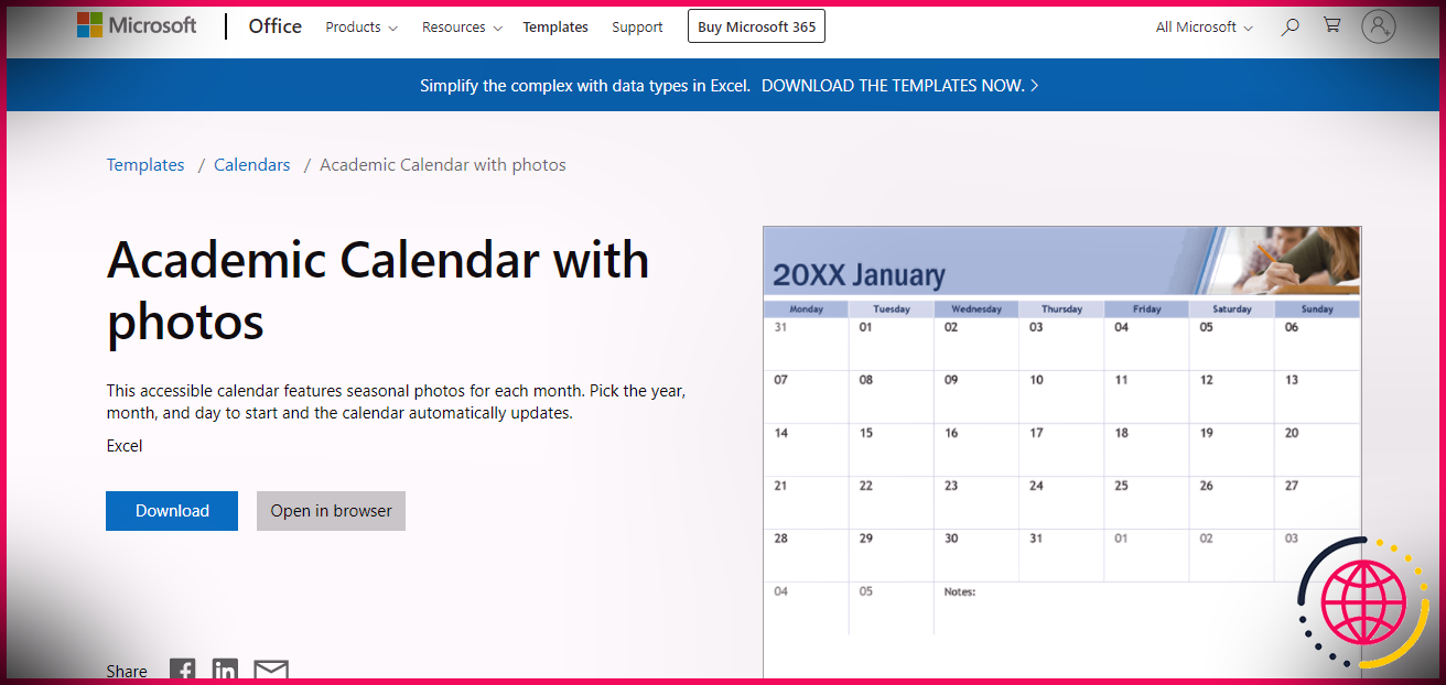 Téléchargement d'un modèle Excel à partir du site Web de Microsoft