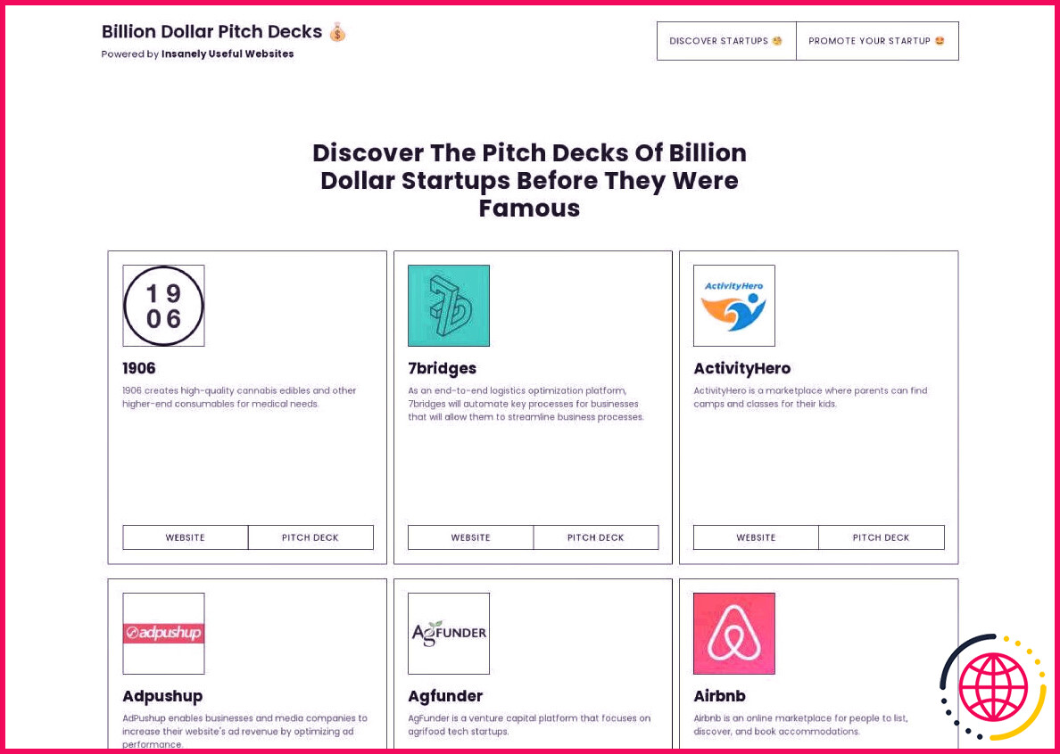 Billion Dollar Pitch Decks rassemble des pitch decks de démarrage de startups qui finiront par valoir un milliard de dollars