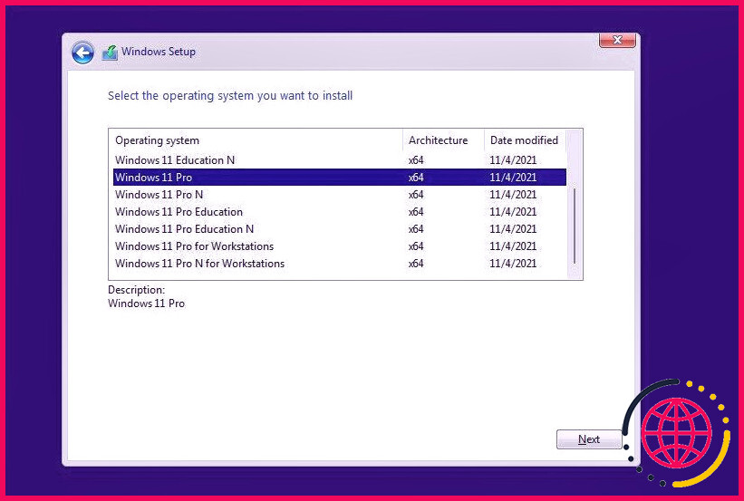 configuration de windows 11 sélectionnez le système d'exploitation que vous souhaitez installer