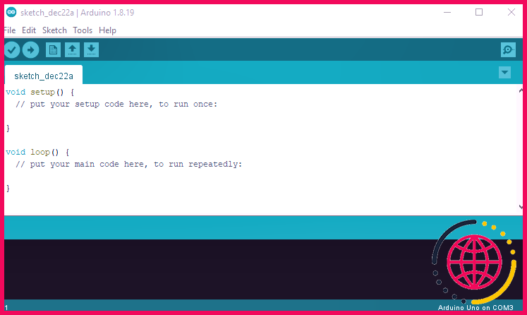 Une capture d'écran de la version 1.8.19 de l'IDE Arduino