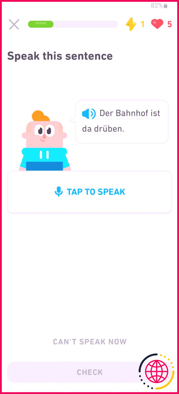 app duolingo leçon d'allemand vous demandant de prononcer une phrase