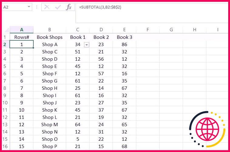 Utilisation de la fonction SOUS-TOTAL pour numéroter les lignes dans Microsoft Excel