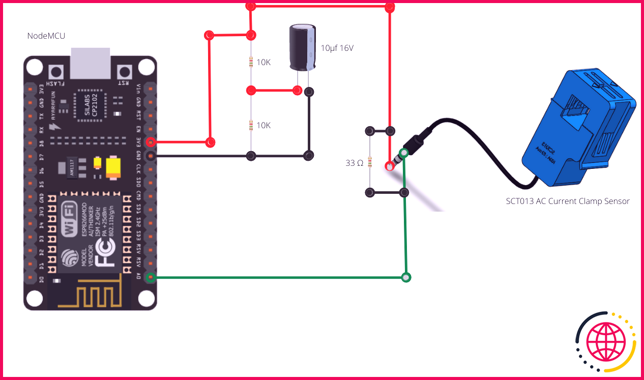 schéma de circuit pour interfacer sct013 avec nodemcu