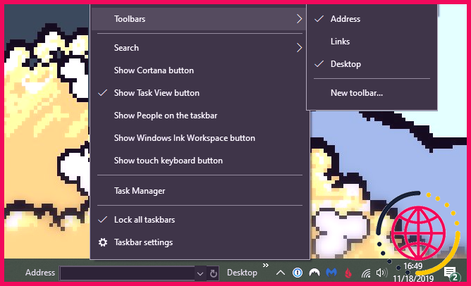 Barres d'outils de la barre des tâches Windows