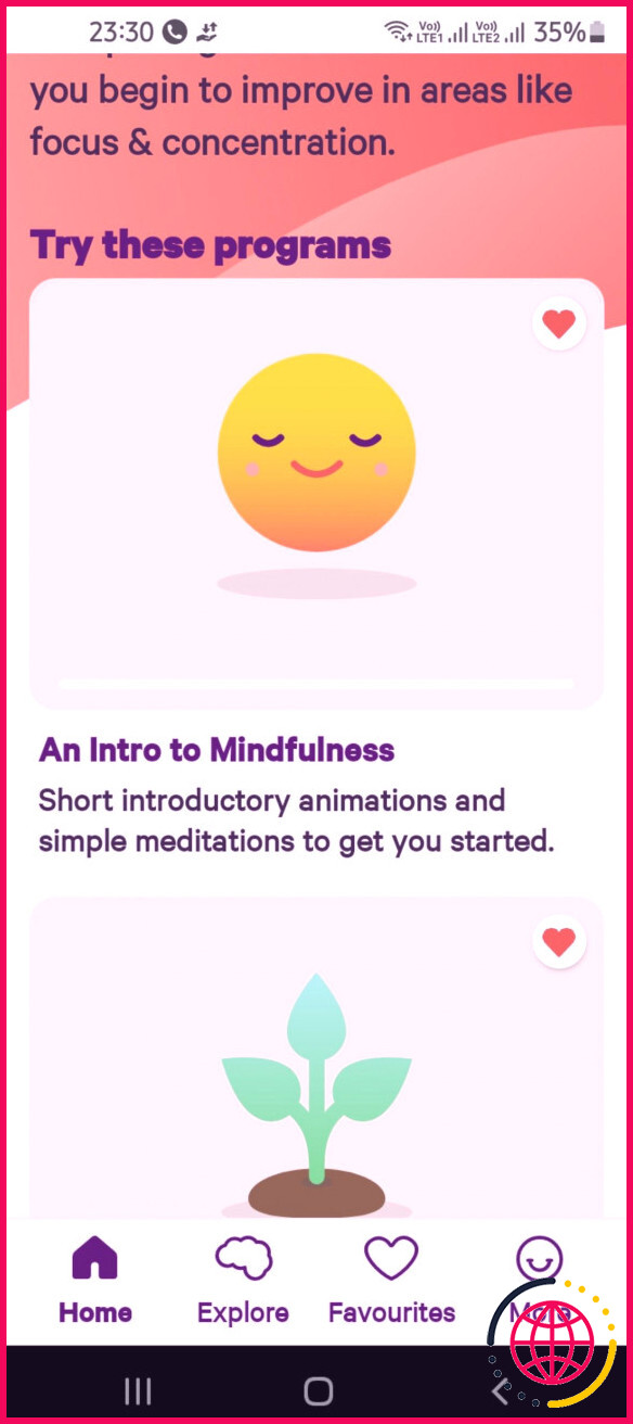 Programmes de méditation dans l'application Smiling Mind