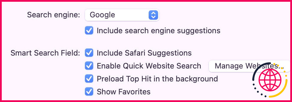 Désactivation des suggestions de recherche dans Safari pour Mac