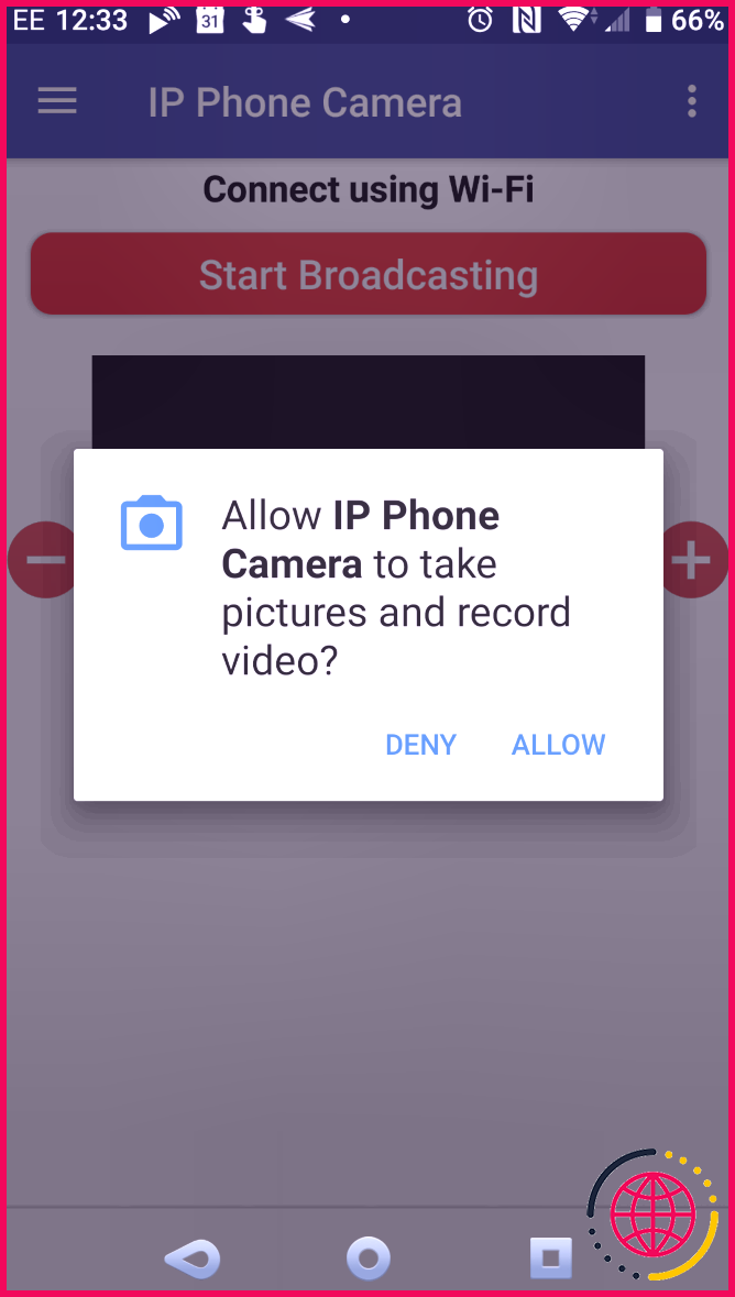 Accorder des autorisations au logiciel de webcam Android IP