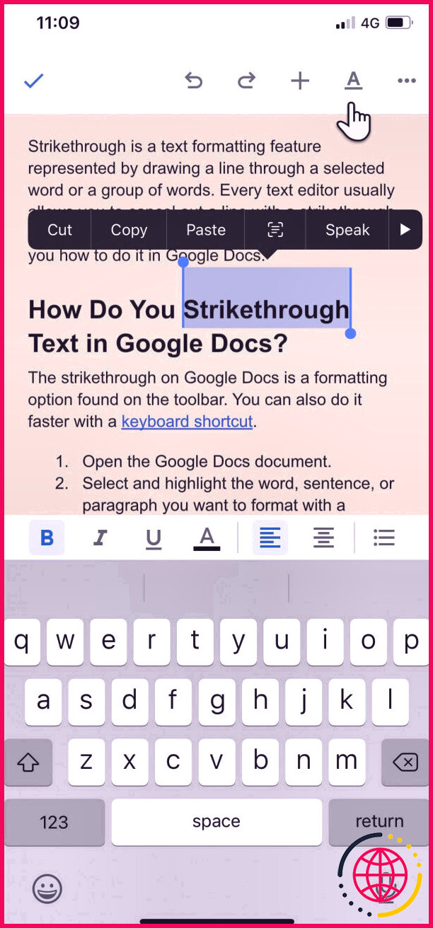 Barré de Google Docs sur iOS