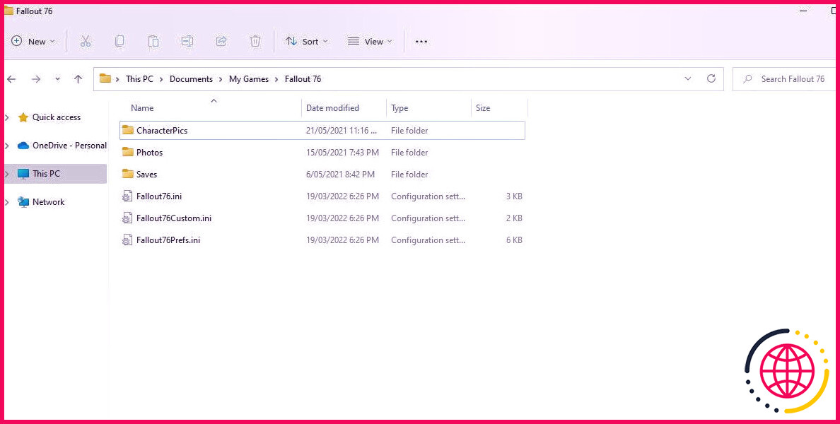 capture d'écran du dossier mes jeux fallout 76