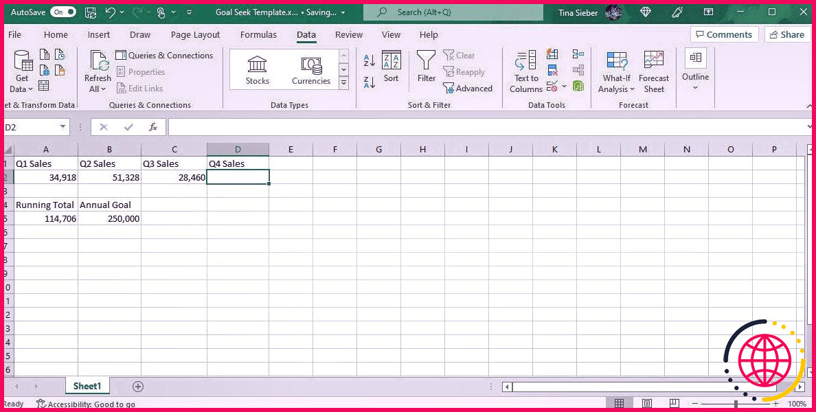 Exemple de recherche d'objectif Excel
