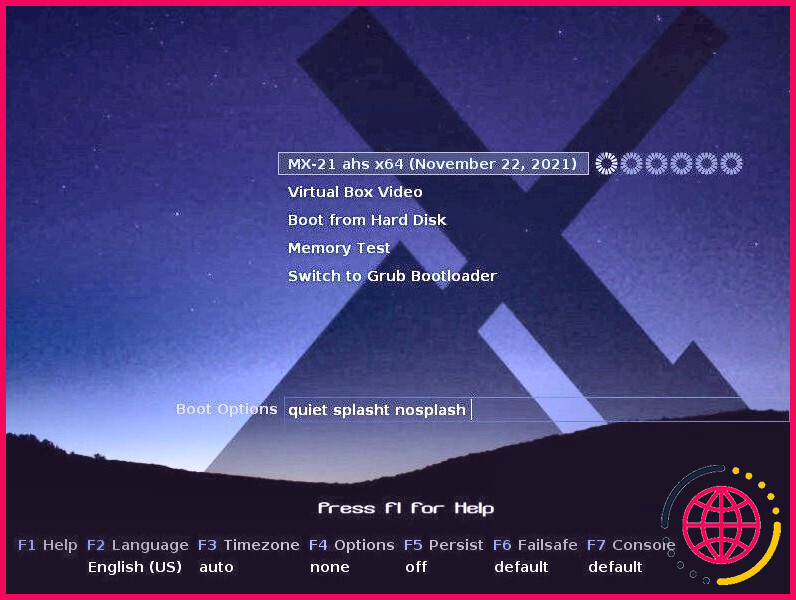 Menu Grub en direct de MX Linux