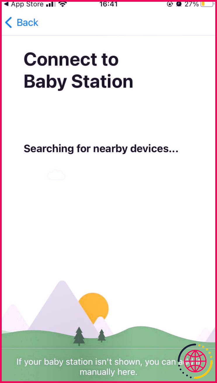 Page de l'application de surveillance de bébé Luna
