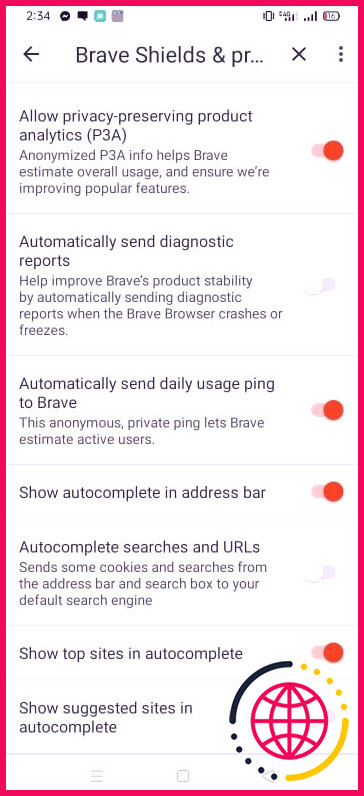 Désactiver les suggestions de recherche dans Brave pour Android