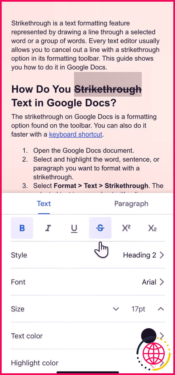 Barré de Google Docs sur iOS