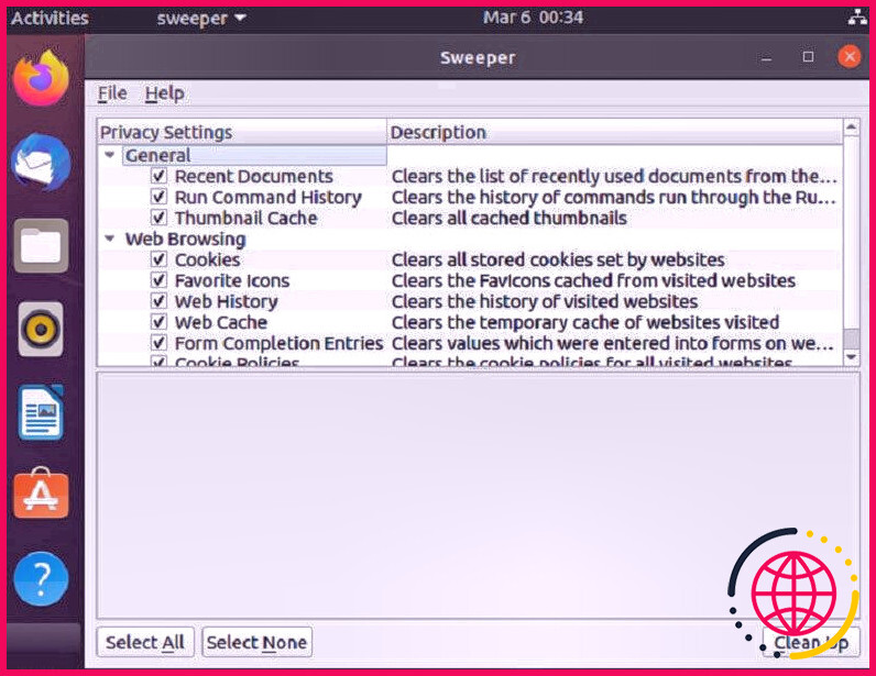 Capture d'écran de la fenêtre de l'interface utilisateur de Sweeper Storage Cleaner sur Ubuntu