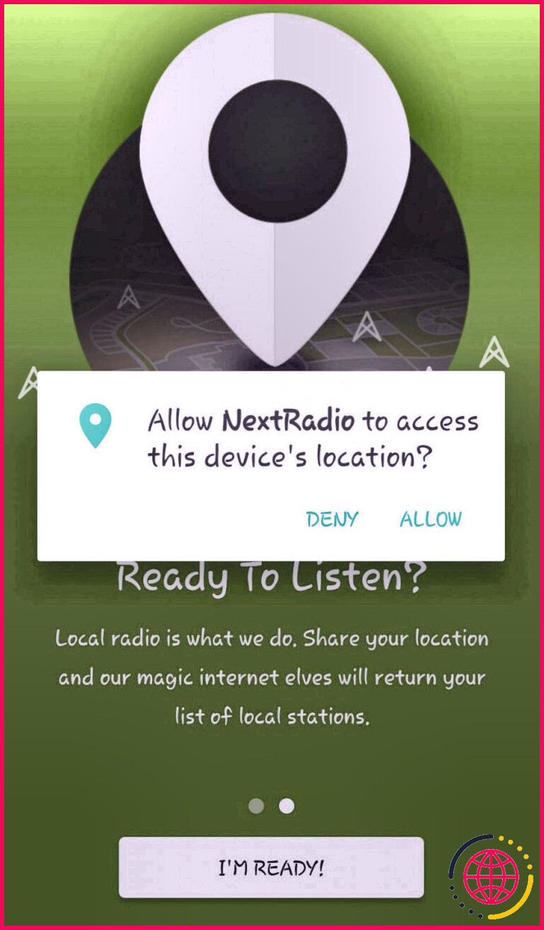 Invite d'accès à l'emplacement NextRadio