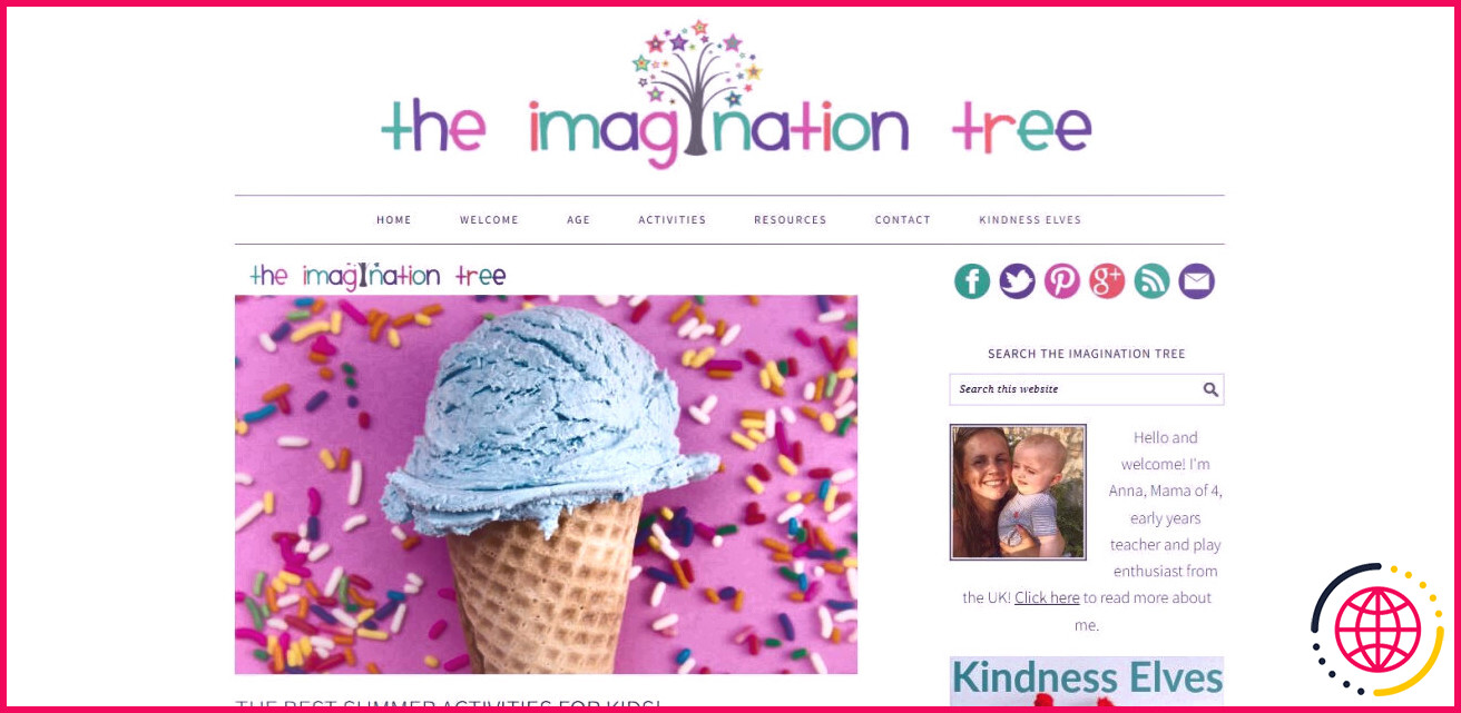 Une capture d'écran de la page de destination de The Imagination Tree