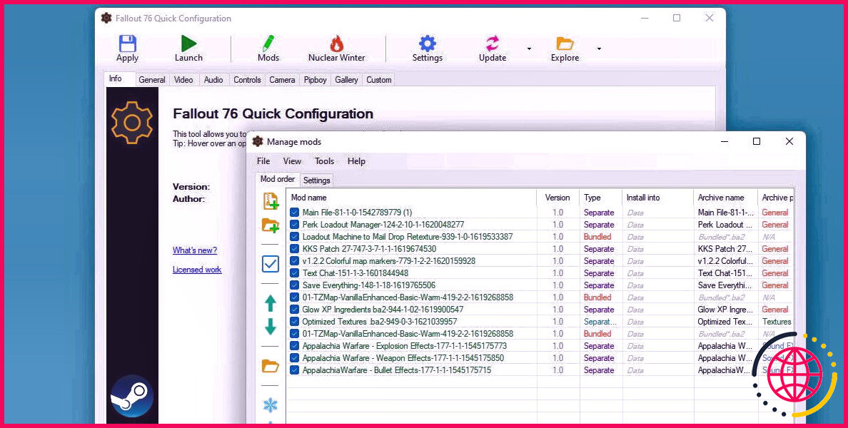 capture d'écran d'un gestionnaire de mod fallout 76