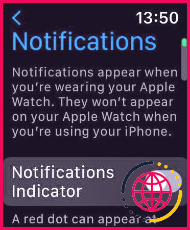 Options de notification pour Apple Watch.
