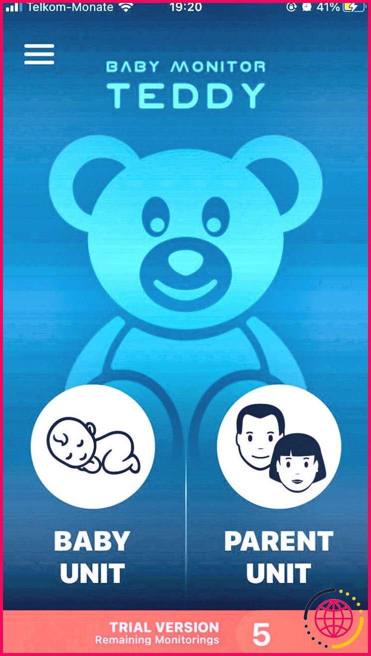 Page de l'application Babyphone Teddy