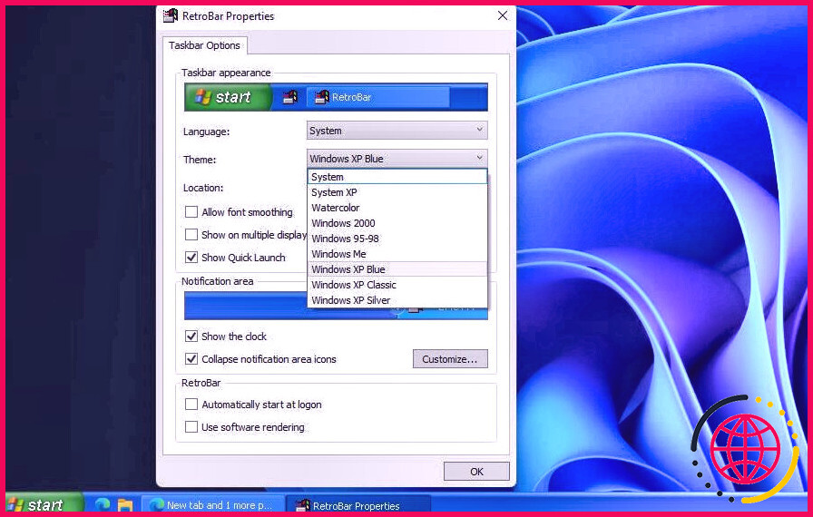 Une barre des tâches Windows XP restaurée