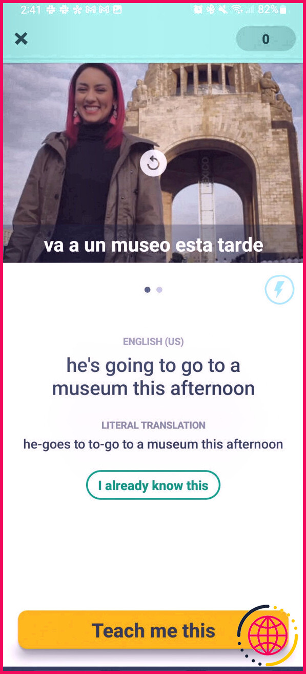application memrise montrant une prononciation vidéo au-dessus du texte