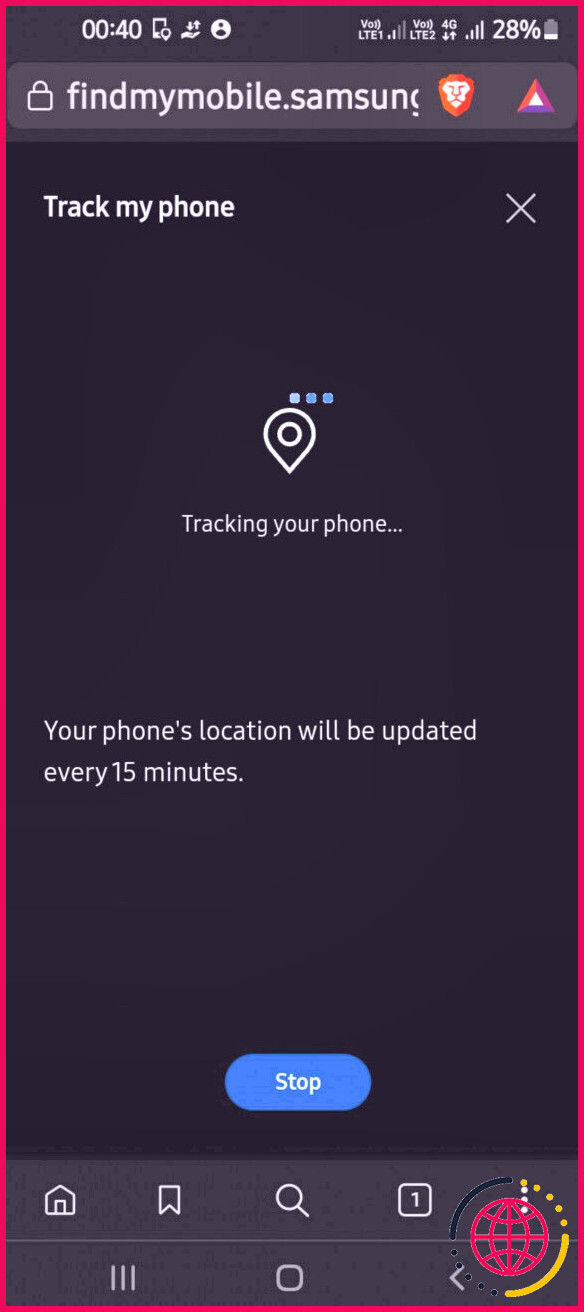 Suivi de localisation dans Samsung Find My Mobile
