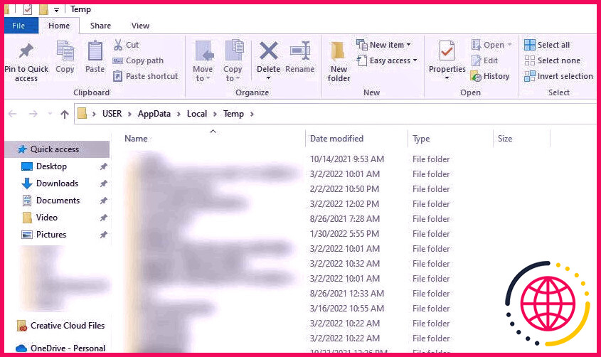Dossier temporaire dans Windows 10.