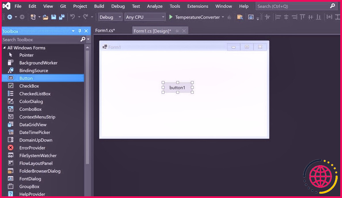 Faire glisser le widget sur le canevas dans Visual Studio