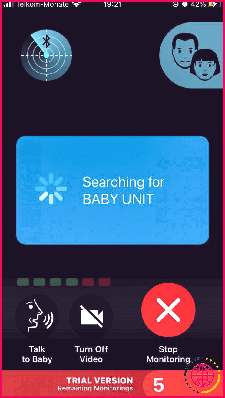 Page de l'application Baby Monitor Teddy