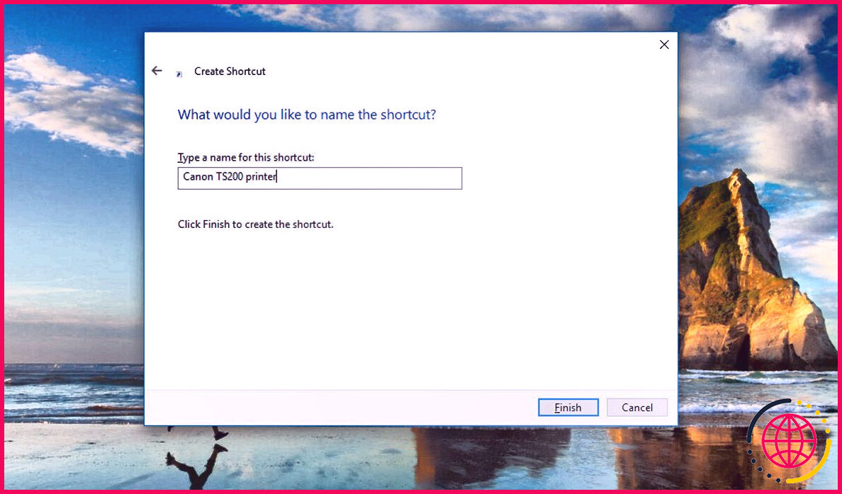 Donnez un nom à votre raccourci d'imprimante