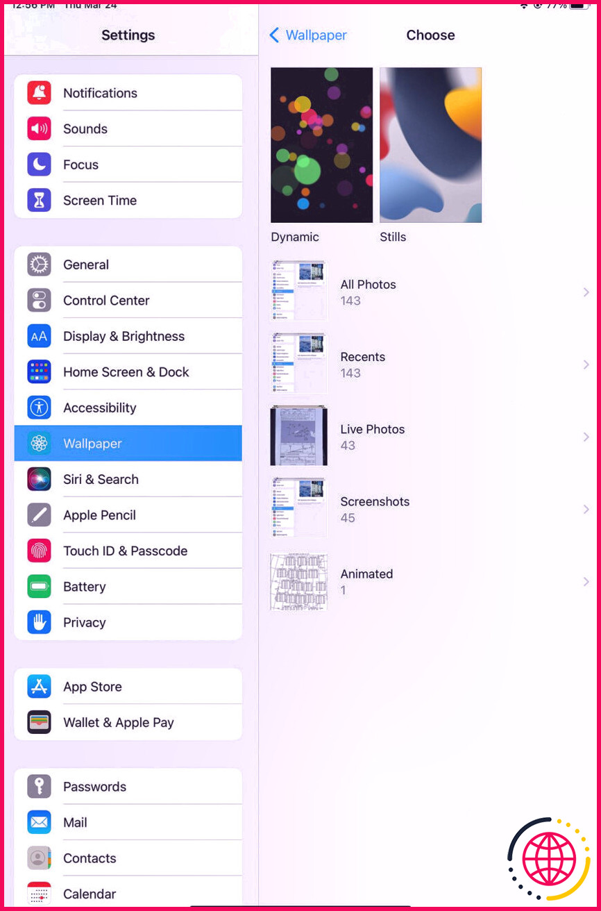 Options de fond d'écran sur iPad