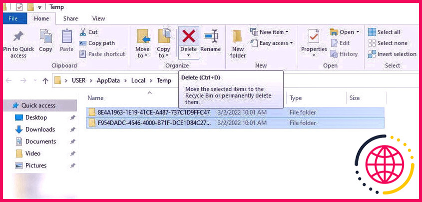 Suppression des fichiers temporaires dans Windows 10.