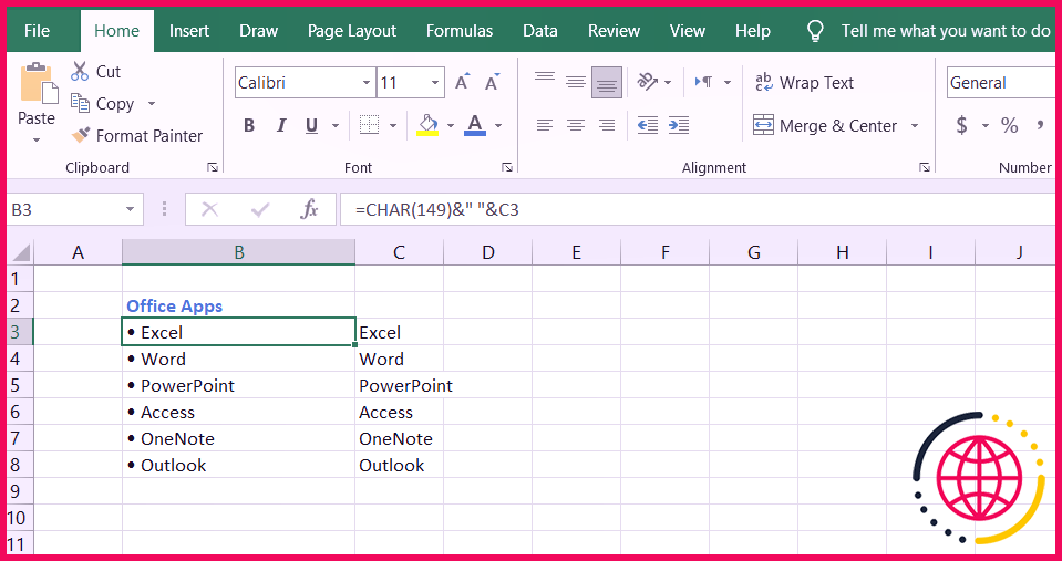Vous pouvez utiliser une formule simple pour créer une liste à puces dans Excel.