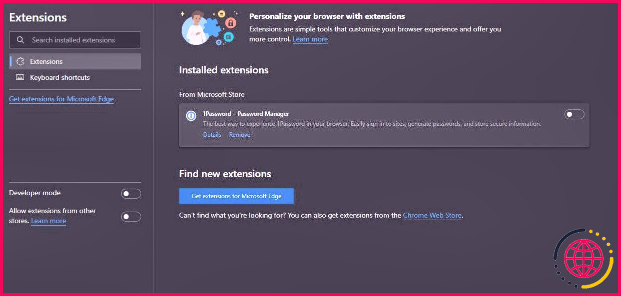 Désactiver les extensions dans Microsoft Edge