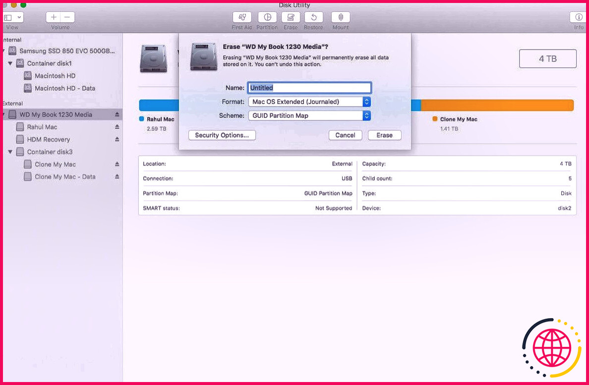 choisir un format de fichier pour l'utilitaire de disque dur externe