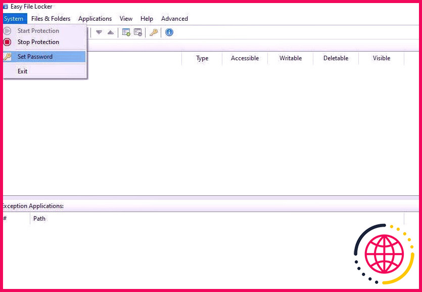 Configuration d'un mot de passe dans le logiciel Easy File Locker