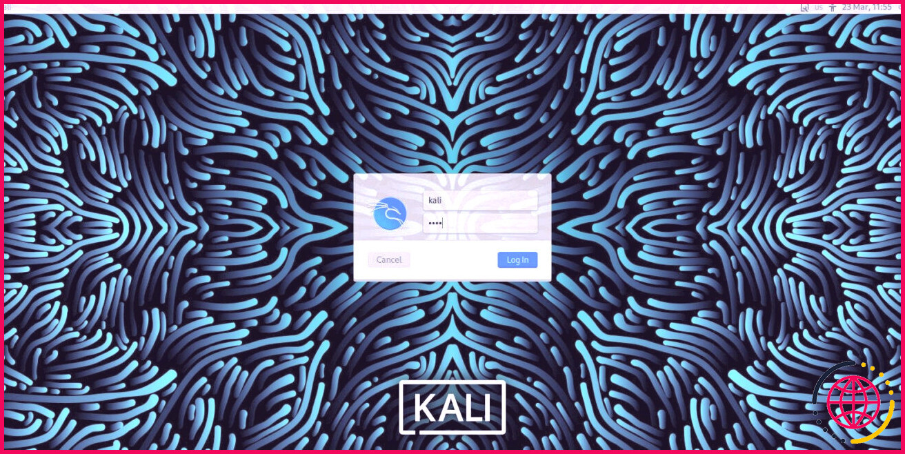 écran de connexion Kali