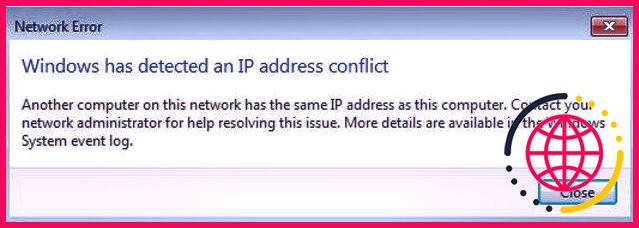 fenêtres de message d'erreur de conflit IP